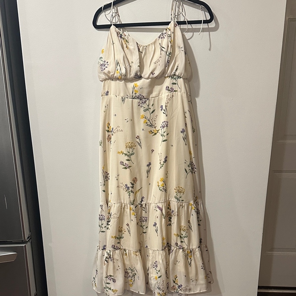 Showpo Cream Floral Midi Dress- Romantic, Boho, Cottagecire, Old Money